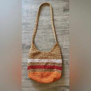 New Universal Thread Red, Orange & White Stripes Crochet Shoulder Bag
